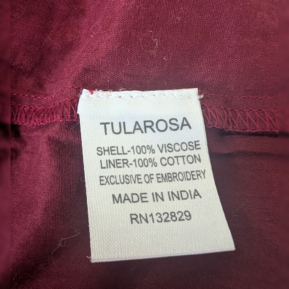 Revolve Tularosa Fiona Off Shoulder Embroidered Burgundy Dress Medium Boho - Picture 11 of 12